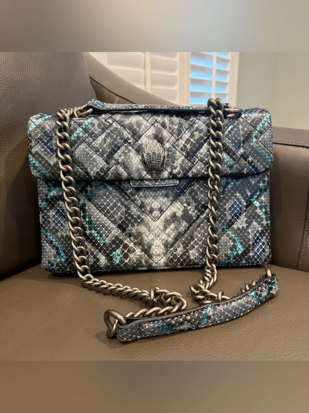 Kurt Geiger London Large Kensington Snake Print Shoulder Bag.